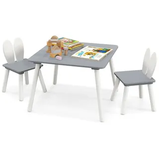 Costway Kindertisch mit 2 Stühlen grau(3-tlg) , Grau , Holzwerkstoff , 62x43x62 cm , Babymöbel & Kindermöbel, Kinderzimmer & Jugendzimmer, Kindersitzgruppe