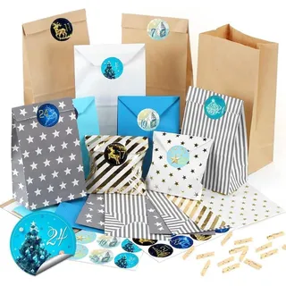 Adventskalender zum Befüllen 26 Papiertüten DIY Weihnachtskalender Blau - Blau
