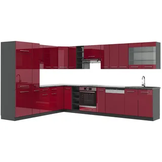 Vicco Winkelküche L-Form 257 x 347 cm Bordeaux Hochglanz