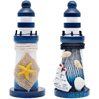 2 Stück Holz Leuchtturm Modell Mini Leuchtturm Deko Maritime Dekoration Fee Garten Ornamente Hochzeit Tischdeko für Badezimmer Kinderzimmer Blumentopf