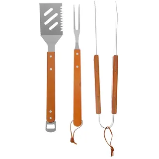 I LOVE BBQ - Grillutensilien-Set - 3-teiliges Grillbesteck aus Edelstahl - Material: 1 Schneebesen, 1 Spatel, 1 Zange - Länge: 40 cm - Griff aus Akazienholz