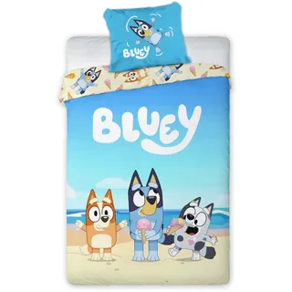 Bluey "Strandtag" Bettwäsche-Set für Kinder Bettbezug 135x200 Kissenbezug 80x80 100% Baumwolle Bingo Muffin Strand Eis Kinderbettwäsche Jungen Mädchen
