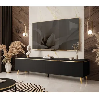 AURORA RTV Schrank schwarz matt mit schräge gold Chrom Beine - Schwarz