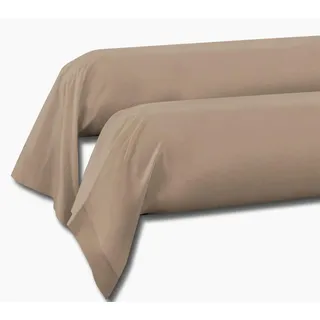 Home Linge Passion 2 Stück Nackenrollenbezüge aus 100% Baumwolle, weich, atmungsaktiv und waschbar, dicht gewebt, Dunkelbeige, Größe 85x185 cm, Oeko-TEX Zertifiziert