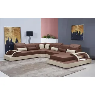 Wohnlandschaft U Form xxl Ecksofa Sofa Couch Polster Garnitur Leder Sofas Ecke - Braun