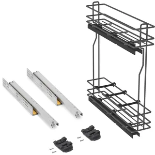 Emuca - Küchenmöbe Ausziehbarer Flaschenhalter, seitlich ausziehbar, sanftem Schließen,Modul 150mm, Grau anthrazit, Stahl