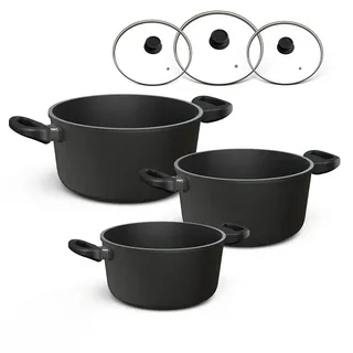 Hoffmann Topfset Induktion mit Glasdeckel, 6-teilig I Set alle Herdarten auch Induktion I Töpfe Made in Germany 100% verzugsfrei