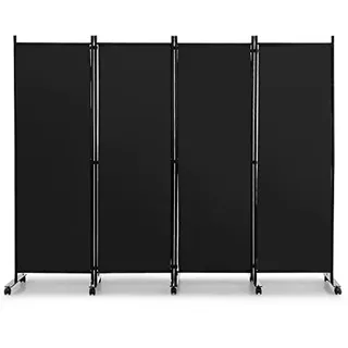 FANTASK 225 x 173 cm Raumteiler auf Rollen, Paravent 4-teilig, Trennwand faltbar, aus Stoff, (Schwarz)