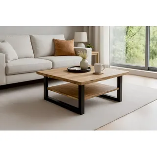 Sam Couchtisch Baumkante 90 x 90 cm Akazie massiv + naturfarben lackiert schwarz patrick