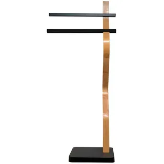 Sadena Handtuchständer , Schwarz, Eichefarben , Holz, Metall , Eiche , massiv , 36.5x85x18 cm , Montage ohne Bohren , Badezimmer, Badezimmerausstattung, Handtuchhalter