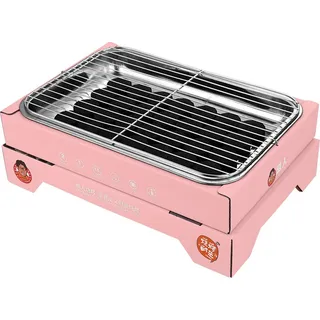Holzkohlegrill, Einweg-Kompakt, abnehmbar, tragbarer Barbecue-Räucherofen aus Edelstahl für Outdoor-Camping, Pink (enthält 30 Holzkohle) - Rosa