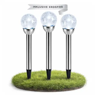 com-four® 3x LED Solarleuchte Garten mit Crackle Glas – Solar Gartenlampe Außen, Solarkugel Deko Licht für den Garten – dekorative Solar Gartenbeleuchtung Kugel (3 Stück - LED-Solar)