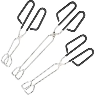 Relaxdays Grillzange 3er Set 24, 29 & 33 cm Edelstahl schwarz/silberfarben