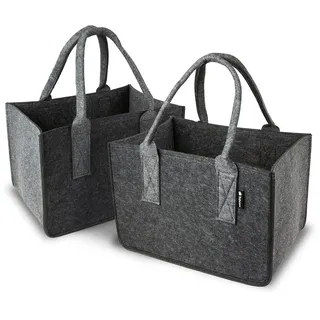 Tebewo 2er-Set Filztasche - Kaminholzkorb im Doppelpack - Filzkorb für Holz - Brennholzkorb zur Kaminholz Aufbewahrung - faltbare Kaminholztasche - Dunkel-/Hellgrau