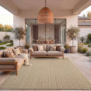 TT Home Outdoor Teppich Wetterfest Garten Schlafzimmer Flur Regenbogen Muster Boho Design Unifarben Sisal Look Moderner Style Größe 160x230 cm - Beige