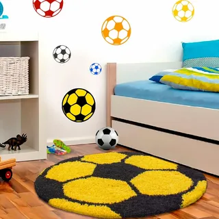 Ayyildiz Teppiche Kinderteppich "Fun 6001" rund 30 mm Höhe robuster Kurzflor, Fussball, Kinderzimmer, gelb