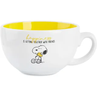 Peanuts Snoopy Kaffeetasse Keramik, Niedliche Cappuccino Tasse oder Tee Tasse, Geschenk für Frauen & Teenager (Weiß/Gelb Cappuccino 340ml)
