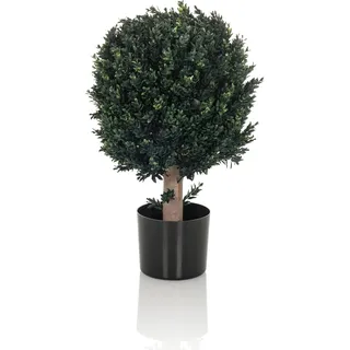 HJH Office Kunstpflanze BUXUS Deko Pflanze künstlich 65 cm, pflegeleichter Kunstbaum, Indoor und Outdoor, Buchs-Baum Grün 871055