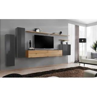 Designer Wohnwand Möbel Wohnzimmer Luxus TV Ständer Holz Wandregal Komplett Neu - Braun