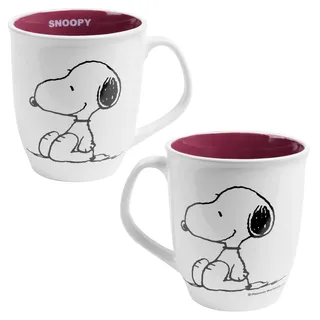 The Peanuts Tasse - Snoopy Kaffeetasse Becher Kaffeebecher aus Keramik Weiß/Rot 280 ml