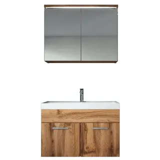 Badezimmer Badmöbel Set Paso 02 80cm Waschbecken Eiche - Unterschrank Schrank Wa