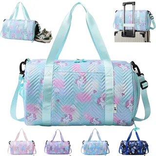 YOUYIKE Sporttasche Mädchen, Einhorn Yogatasche, Reisetasche Kinder, Schwimmtasche, Wasserdicht Turnbeutel, Gym Bag, Sportrucksack, Trainingstasche mit Schuhfach & Nassfach, Grün