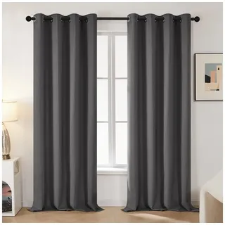 Deconovo Blickdicht Gardinen mit Ösen für Schlafzimmer Thermogardinen Vorhang Blackout Curtains, 245x140 cm(HöhexBreite), Dunkelgrau, 2er Set