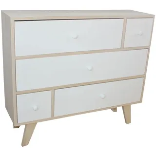 King Home King Collection c1708006 Kommode 5 Schubladen aus Paulownia Holz mit Füßen in KD, 80 x 25 x 69h