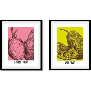 Bild QUEENCE "Set Filipa", bunt (farbe rahmen: schwarz, farbe bild(er): gelb, rosa), B:30cm H:40cm, Acrylglas, Holz, Papier, Bilder, Bild, gerahmt