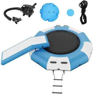 VEVOR Aufblasbarer Wassertrampolin mit Rutsche & Leiter, Wasserdichte, Abriebfeste, Wassertrampoline 3,05 m Großen Sprungfläche, Sprungplattform-Wasserpark Pool Trampolin, Weiß + Blau