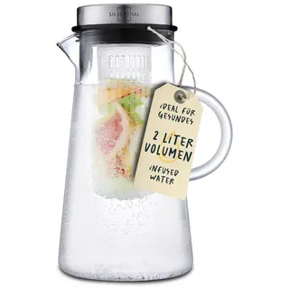 SILBERTHAL Glaskaraffe mit Deckel - 2 Liter - Wasserkaraffe mit Fruchteinsatz - Spülmaschinenfest, Transparent