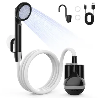 YAOBLUESEA Camping Dusche mit Pumpe tragbare Campingdusche mit Akku 2200mAh wiederaufladbar Batterie Portable Dusche Set für Außen und Innen mit 1.8m Schlauch für Garten Strand Reisen Autowäsche-IPX8