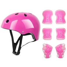 VBESTLIFE Kinderhelm-Schutzausrüstungs-Set, Einschließlich Helm, Ellbogenschützer, Knieschützer, Handgelenkschützer für Rollerskaten (Rosa)