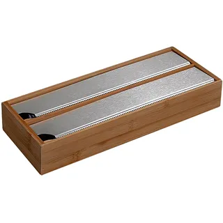 Folienspender, dunkler Bambus, FSC (Maße: 34x13x5,5 cm) mit extra Fach für Verschlussclips für alle handelsüblichen Küchenfolien bis 30cm, Natur