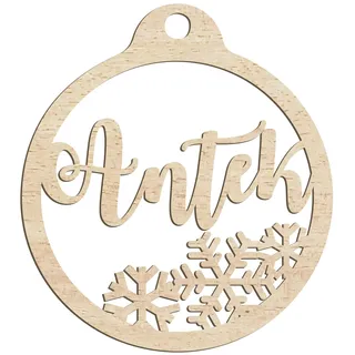 Happenings-Decorations Personalisierte Weihnachtskugel aus Holz, graviert, Geschenk für die Feiertage, jeder Name, hängende Baumdekoration, natürliches Dekor (Modell 4)