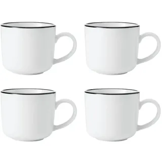 MIKASA Limestone Porzellanbecher Set, 4x Porzellanbecher mit schwarzem Rand für Tee und Kaffee, 360ml| Geschenkkarton & spülmaschinenfest