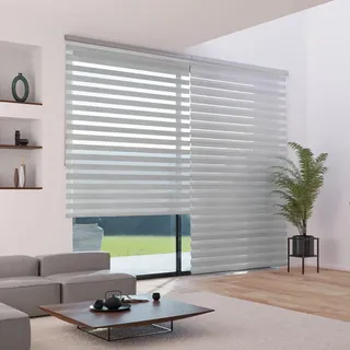 madecostore Doppelrollo mit Aufrollmechanismus, für Tag und Nacht, Weiß und Schwarz – L 154 x H 250 cm – Befestigung mit Bohren – Kette verchromt