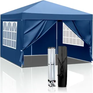 FCH 3 x 3m Pop Up Pavillon Faltbar Wasserdicht Gartenzelt, UV-Schutz 50+ Pavillons & Partyzelte Festzelt mit 4 Seiten für für Camping / Garten / Hochzeit / Strand,Blau - Blau