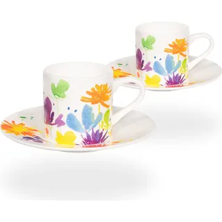 tea4chill Könitz Espresso Tassen Set Victoria Lowe - Full Bloom. 2 Kaffeetassen 65ml aus Fine Bone China Porzellan. Espressotassen modern, bunt - Bunt