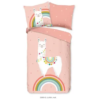 Muller Textil Good Morning Llama und Regenbogen Bunt 135 x 200 cm + 80 x 80 cm
