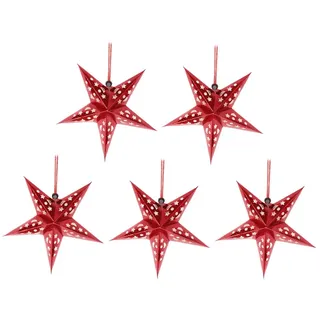 SOLUSTRE 5 Stücke Rot Papierstern Lampe 45cm Papier Weihnachtssterne mit Beleuchtung 3D Leuchtstern Fensterdeko Stern Weihnachten Beleuchtet Christbaumspitze für Neujahr Silvester Party Deko