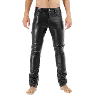 Bockle® NEW 411 Leather Jeans Herren Lederhose Echtleder, W40/L36 - Schwarz
