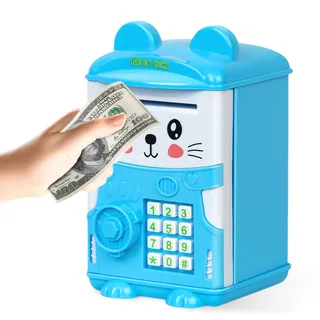 flintronic Spardose Kinder, Einhorn Spardose mit Schloss, Spartopf Münzbank für Geburtstag, Kinder Sparbüchse Münze Aufbewahrungsbox (Blau)