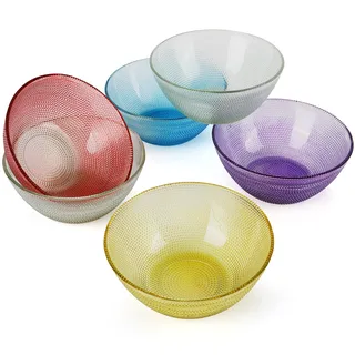 FRESHLY CONTAINED 6er Pack Essens Vorbereitung & Rührschüssel Set aus Glas-11,3 cm BPA-Freies Farbenfrohes Bowl Schüssel Set für Lebensmittel-Zur Zubereitung von Speisen, Salat & Dessertschalen