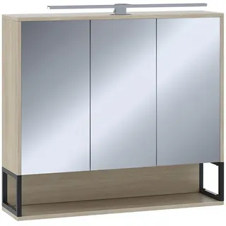 Vicco Badspiegelschrank Vionna Eiche/Schwarz 80 x 71.5 cm mit LED-Licht , Eichefarben, Schwarz , Holzwerkstoff , Rechteckig , 80x71.5x20 cm , Badezimmer, Badezimmerspiegel, Spiegelschränke
