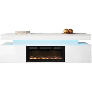 Mirjan24 Tv-Lowboard EF 2D Glossa mit Kamin , Weiß , Kunststoff , Rechteckig,Rechteckig , 190x59x41 cm , Wohnzimmer, TV Möbel, Lowboards, Lowboards stehend