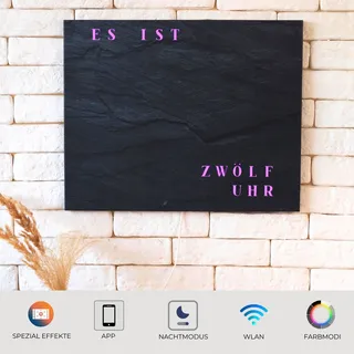 WordClock Jupiter Schiefer Optik - moderne Wortuhr - digitale LED Wanduhr