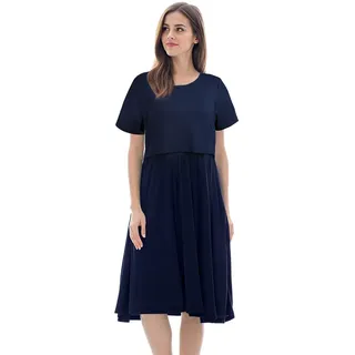 Aolso Damen Umstandskleid, Kleider für Schwangere, Umstandskleid Kurzarm, Maxi Umstandskleider Flexibles Design, Lässiges Kurzarm Stillkleid, Schwarze und weiße Streifen-M