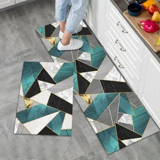 LY4U 2-teiliges Rutschfestes Küchenteppich Set, Waschbare Moderne Matten und Teppiche für Flur, Esszimmer und Eingangsbereich, 40 x 60 cm + 40 x 120 cm