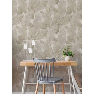 Marburg Tapete Beige Natur Blätter Floral Dschungel Pflanzenmotiv für Schlafzimmer Wohnzimmer oder Küche Made in Germany 10,05 X 0,53m